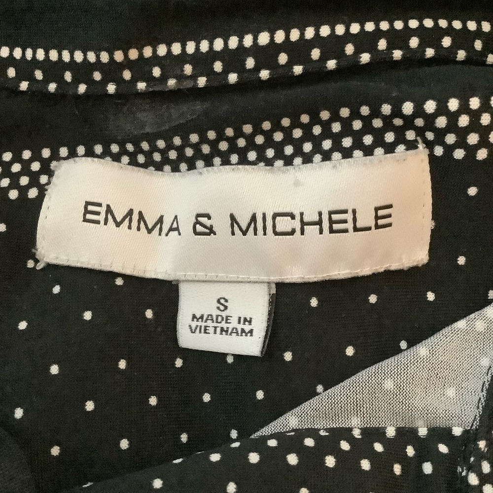 EMMA & MICHELE BLACK & WHITE STRIPED POLKA DOT BUTTON-DOWN SHIRT DRESS/ TIE BELT - Picture 13 of 14